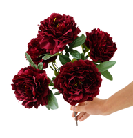 Bouquet de 5 pivoines artificielles en polyester, fausse soie, pour centre de table de mariage, décoration florale pour la maison et vase.