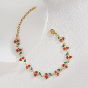 Bracelet bohème en acier inoxydable plaqué or avec zircon, chaîne à maillons, motif cerise, <span class=keywords><strong>cadeau</strong></span> pastoral pour femme, inspiré du bouddhisme - Product Image 3