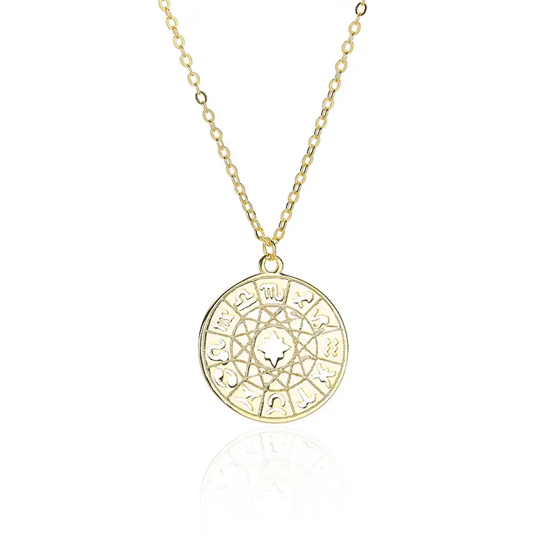 Duyizhao S925 Sterling Silver Necklace Female Minority Design Twelve Constellations Circular Compass Clavicle Chain Jewelry