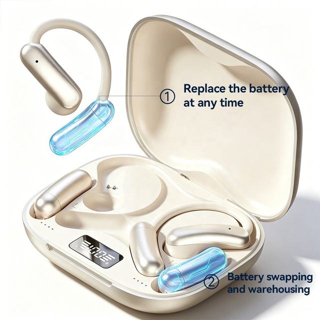 2026 M143 90-degree Rotatable Earbuds TWS Wireless Earhook Sports Headphones with Digital Display & Replaceable Spare Battery