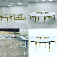 Table de banquet d'hôtel extensible, styles modernes variés, mobilier, plateau rond en verre miroir, métal, acier inoxydable, table de mariage, table à manger