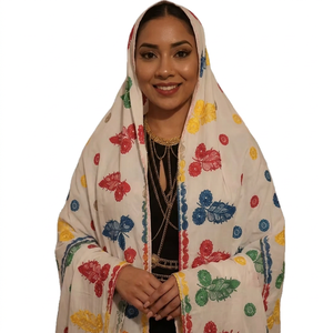 Wholesale Custom Floral Rhinestone Embroidery Soft Lightweight Breathable Cotton Women Shawl Scarf Wrap Bulk - Product Image 1