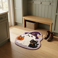 Tapis de sol moderne en polyester imprimé animal, fantôme mignon, chat noir, citrouille, en faux velours, pour décoration de chambre à coucher