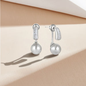YILUN Boucles d'oreilles perles grises rondes en argent sterling 925 Boucles d'oreilles de mariage en perles de culture plaquées rhodium hypoallergéniques pour femmes - Product Image 3