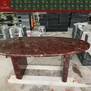 <span class=keywords><strong>โต๊ะ</strong></span>รับประทานอาหารหรูหรา GOLDKING รุ่น Rosso Levanto <span class=keywords><strong>หิน</strong></span>อ่อนสีแดงรูปวงรี ขา<span class=keywords><strong>หิน</strong></span>อ่อนแท้สองขา แบบคานไขว้ ผลิตโดยโรงงาน OEM ODM โดยตรง - Product Image 2