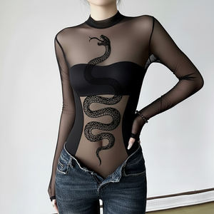 Combinaison moulante sexy en maille imprimée serpent et flocage à manches longues pour femme – Collection Printemps-Été (Vente en gros) - Product Image 4