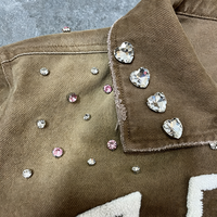 Sweat à capuche personnalisé vintage délavé effet soleil pour homme, fabrication OEM, coupe oversize, épais, 100% coton, veste zippée avec strass pour l'hiver