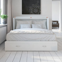 Cama Queen Size de Madera Maciza Montada en la Pared con Gabinete, Cajón de Almacenamiento Extra Grande, Cargador Integrado, Cama Plegable Multifuncional Moderna