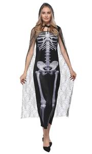 Disfraz de Halloween adulto muerte disfraz aterrador divertido esqueleto fantasma disfraz esqueleto capa princesa vestido - Product Image 3