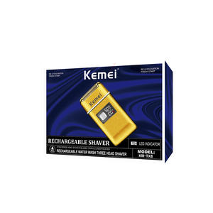 Afeitadora Eléctrica Recargable Kemei Km-Tx8 Dorada Metálica de Tres Cabezales, Lavable con Agua, con Indicador LED - Product Image 1