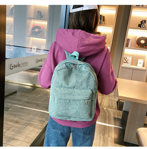 In Stock <strong>Corduroy</strong> Women Soft Bagpack Striped Cord Student School <strong>Backpack</strong> Girls Daily Casual Bag - Product Image 5