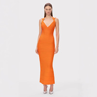 Nouvelle Robe Longue Décontractée Orange Été 2026 pour Femme, Dos Nu, Col en V, Bretelles Fines, Coupe Ajustée, Style A-Line Simple, Idéale pour les Fêtes
