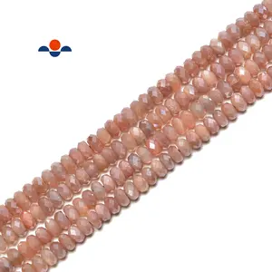 Top Quality 4x6mm 5x8mm Coated AB Peach Moonstone Hard Cut Faceted Rondelle Gemstone Loose Beads for Jewelry Making