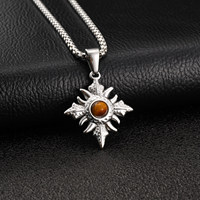 Collier Pendentif Croix Œil de Tigre en Acier Inoxydable pour Hommes, Bijou Vintage Géométrique Soleil Étoile en Pierre Naturelle, Vente en Gros