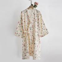 Robe Kimono en Coton et Lin Imprimée Respirante pour Femme – Vêtement de Nuit et de Détente pour la Maison, le Spa, les Voyages – Personnalisation du Logo