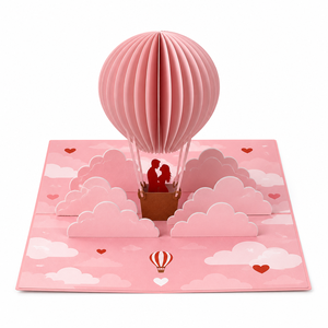Carte de vœux 3D rose en forme de montgolfière, carte d'amour en papier, cadeau de la Saint-Valentin, design personnalisé - Product Image 1