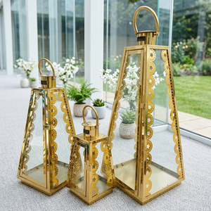 Portavelas de Acero Inoxidable Chapado en Oro de Lujo, Faroles de Diseño para Decoración del Hogar y Bodas - Product Image 4