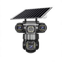 Caméra de sécurité solaire 4G à 3 objectifs, panoramique 360°, CCTV, mise au point automatique, monture C, vision nocturne couleur, alertes de mouvement, audio bidirectionnel, V380