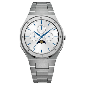 Montre à quartz movt moonphase en verre saphir pour hommes, design en acier inoxydable, chronographe japonais - Product Image 6