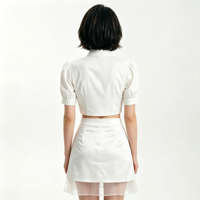 Ensemble haut court à manches bouffantes blanches et mini-jupe à ourlet transparent, tenue vintage française en deux pièces pour femmes, mode estivale
