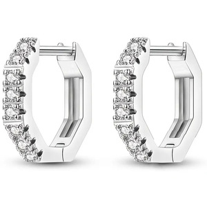 Pendientes de Aro de Oro Blanco con Diamantes, Corte Brillante Redondo, Color G, Naturales, Minimalistas, para Uso Diario de Mujer - Product Image 1