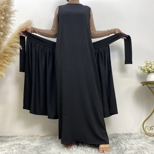 1944# Best Sale Design Simplicity Versatile Sleeveless Inner Dress and Big Wrap and Cardigan 3 PCS Women <b>Abaya</b> Set Eid Clothing - Product Image 2