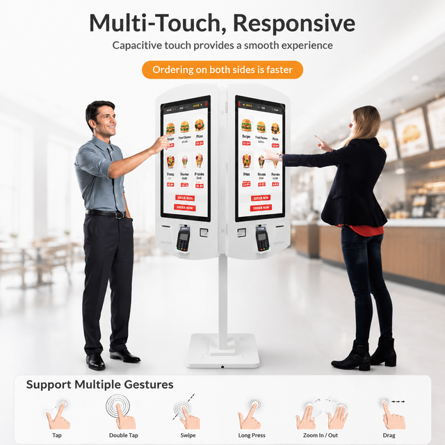 32'' Interactive Floor Standing Double Side Automatic Touch Screen Self-service POS Payment Terminal LCD Kiosk