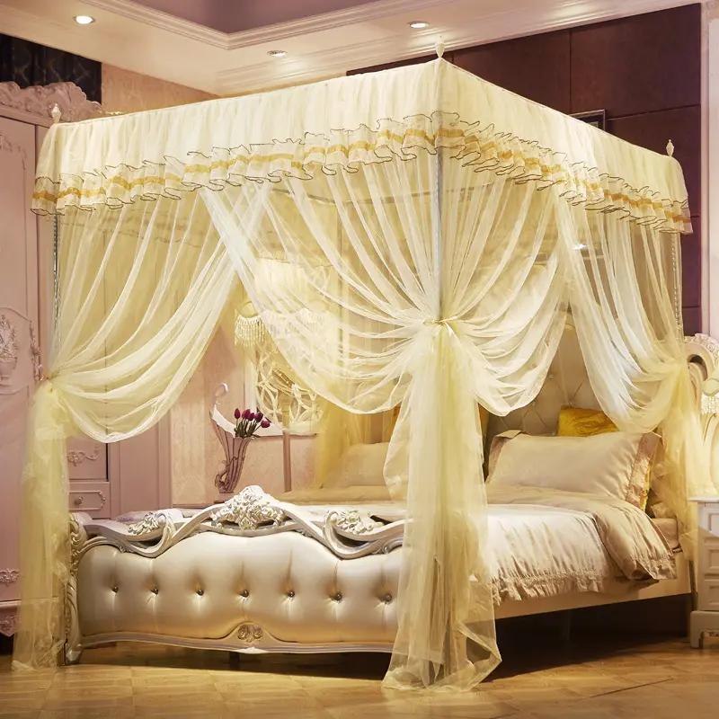 Lit double de luxe de style européen et américain, auvent de princesse rétractable, moustiquaire de lit de chambre royale