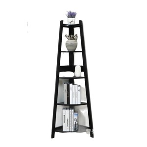 Nordic Solid Wood <b>Corner</b> Shelf 5 Tier Black And White <b>Storage</b> Rack For Living Room Home Decoration Floor Standing <b>Unit</b> - Product Image 1