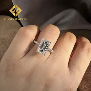 Custom 10k Real White Gold Luxury Bridal Wedding Jewelry Set 3Ct Emerald Moissanite Diamond Engagement Band Ring Ladies