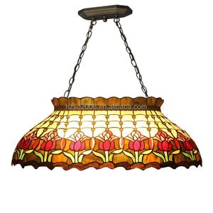 Lámpara Colgante Hecha a Mano con Diseño de Tulipanes de 32 Pulgadas, 4 Luces, Estilo Tiffany, Vidrio de Colores, para Comedor, Hotel, Villa - Product Image 6