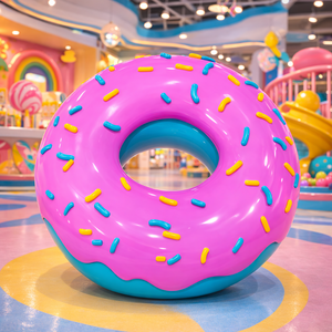 Scultura a forma di <span class=keywords><strong>ciambella</strong></span> rosa ecologica e simpatica per esposizione in parchi giochi per bambini, statua decorativa in fibra di vetro lucida a forma di dessert per tema caramelle - Product Image 1