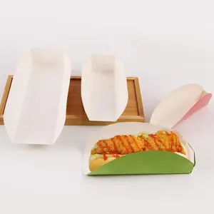 Paper Boxes Disposable Customized Snack Food Boat Tray Packaging Paper Folding Hot Dog Box
