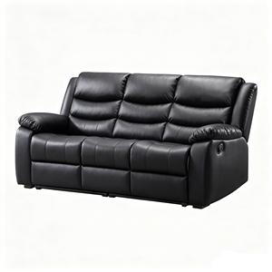 Black PU Leather Reclining <b>Sofa</b> <b>Set</b> with 3 Seats and Padded Arms for Living Room - Product Image 5