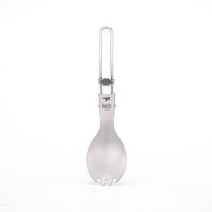 Cuillère-fourchette pliable en titane ultralégère, couverts de camping, manche pliable en titane, gris argenté, logo personnalisable, voyage - Product Image 2