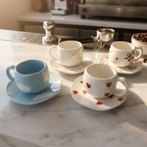 Tasses à expresso personnalisées OEM/ODM d'usine, tasses à café en céramique de 3 oz avec soucoupe pour les cafés familiaux et le thé de l'après-midi - Product Image 2