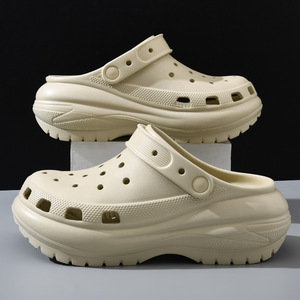 Women's Crocs Summer EVA Thick Soled Non Slip Beach <b>Slippers</b> 5cm Heel Height Solid Color Versatile <b>Clogs</b> - Product Image 4