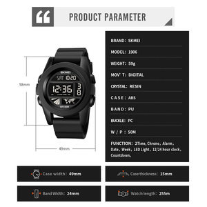 Reloj de Pulsera Digital Skmei Marca <span class=keywords><strong>1906</strong></span> para Hombre, Nuevo Modelo, Resistente al Agua 5ATM, Venta al por Mayor - Product Image 6