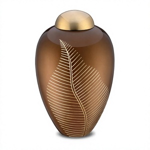 Urne Funéraire Plume de Paon en Cuivre Marron Métallique avec Incrustation de Veines Dorées, Couvercle Dôme Arrondi et Corps Lisse pour Cendres Commémoratives - Product Image 2