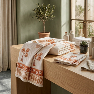 Juego de Toallas de Algodón Jaipuri Waffle, 1 Toalla de Baño y 2 Toallas de Mano, Estampado a Mano, Secado Rápido, Suaves, Ecológicas, para Baño y Viajes - Product Image 3