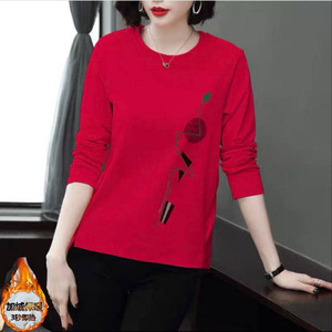Women's Fleece-lined Long Sleeve T-shirt Loose Geometric Print Soft Warm Autumn <b>Winter</b> <b>Top</b> - Product Image 2