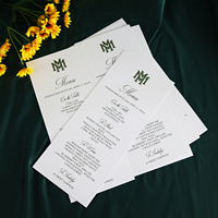 Tarjetas de Menú de Cartulina Blanca con Diseño Personalizado 2026, con Texto Verde Oscuro Personalizado para Bodas, Fiestas y Eventos