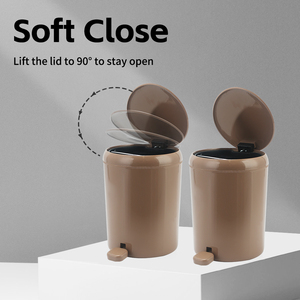 Poubelle à pédale en <span class=keywords><strong>plastique</strong></span> marron OEM, mini poubelle avec couvercle à fermeture douce, poubelle ronde pour salle de bain, cuisine et bureau - Product Image 3