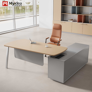 <span class=keywords><strong>Myidea</strong></span> Bureau de direction en L en bois massif avec sous-armoire et plusieurs pieds en acier pour immeuble de bureaux - Product Image 4