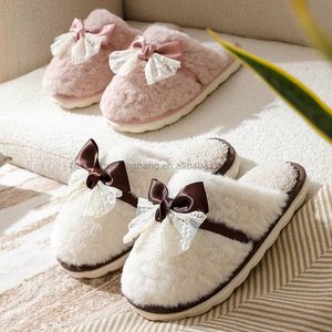 Wholesale Winter Cotton for <b>Slippers</b> With Lace Bow Lightweight Soft Home Use Embroidered Logo Non-slip Feature OEM Avail - Product Image 3