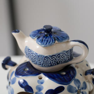 Lampe d'aromathérapie en céramique bleue Design de pot rond pour huile essentielle et poêle à bougies pour <span class=keywords><strong>Amazon</strong></span> Aliexpress exclusif pour le thé au café - Product Image 3