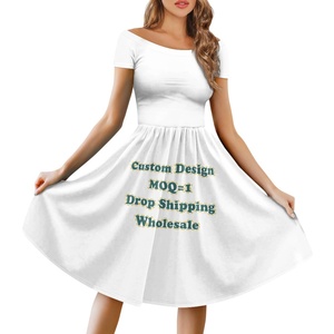 Abito Elegante da Donna con Stampa Floreale Effetto <span class=keywords><strong>Lava</strong></span> Personalizzabile su Richiesta, Casual, Spalle Scoperte, Maniche Corte - Product Image 5