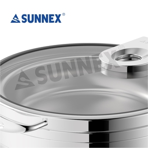 Sunnex Hotel Restaurant Grande marmite en acier inoxydable 6.5L Grande salle à manger ronde chauffe-plat en argent Chauffe-plat - Product Image 5