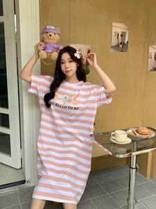 Camisón a Rayas de Estilo Coreano para Mujer, Verano 2025, Holgado, Talla Grande, Se Puede Usar <span class=keywords><strong>en</strong></span> Exteriores, Ropa de Dormir para Mujer - Product Image 6