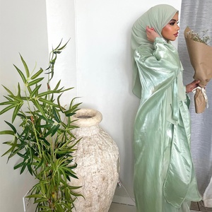 3-teiliges Set Muslimische Mode Abaya Lilien-Glanz-Seide Bescheidenes und Elegantes Abaya-Kleid für Frauen - Product Image 4